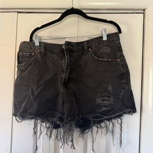 GAP Black Distressed Frayed Hem Denim Shorts